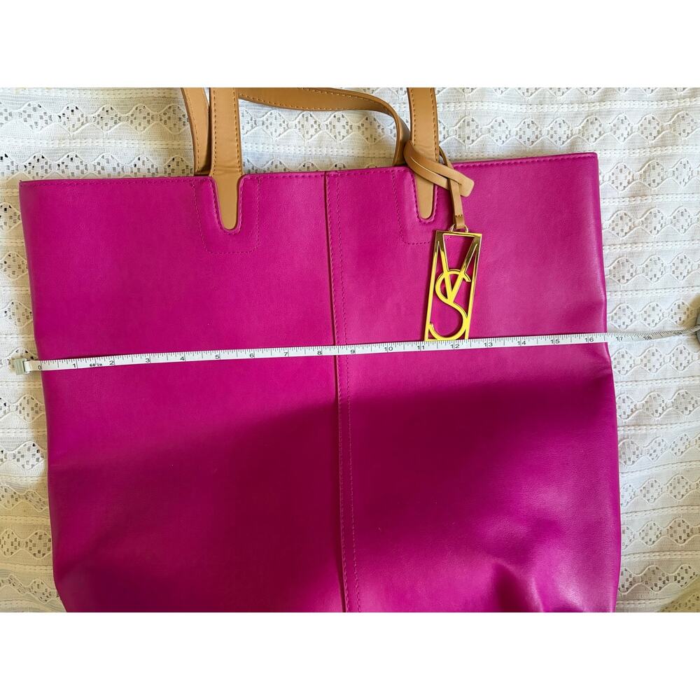 Victoria's Secret Pink Faux Leather Tote Bag Large Shopper Gold Charm Shoulder - Picture 6 of 10